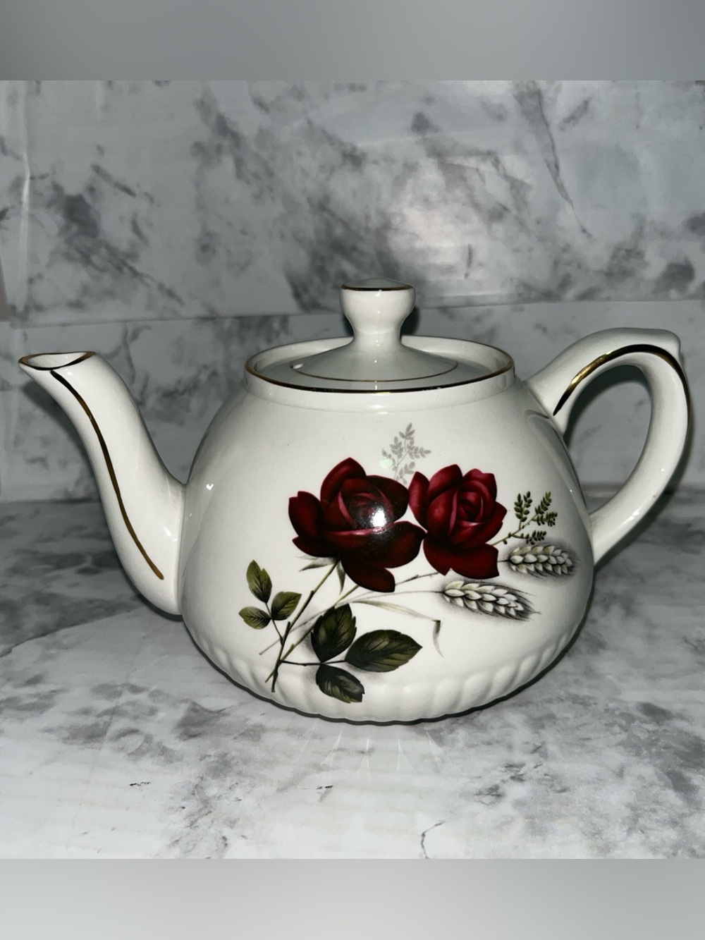 Vintage Ellgreave Ironstone Teapot By Wood &Sons England Rose